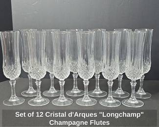 Set of 12 Cristal d Arques Longchamp Champagne Flutes