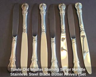 Towle Old Master Sterling Silver Handle Stainless Steel Blade Butter Knives