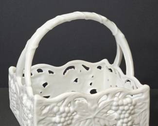White Porcelain Basket with Grapevine Motif