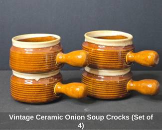 Vintage Ceramic Onion Soup Crocks Set of 4