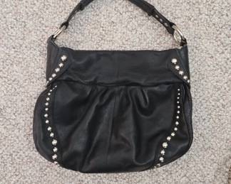 B. Makowsky Black Leather Hobo Bag with Silver Studs