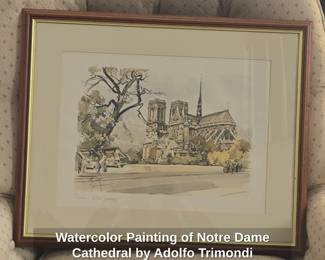 Watercolor Painting of Notre Dame Cathedral by Adolfo Trimondi