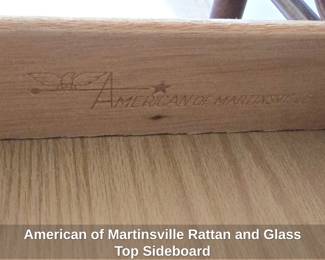 American of Martinsville Rattan and Glass Top Sideboard