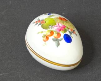 Herend Porcelain Egg Trinket Box with Fruit Decor, Model 6033 BFR