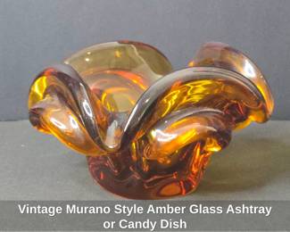 Vintage Murano Style Amber Glass Ashtray or Candy Dish
