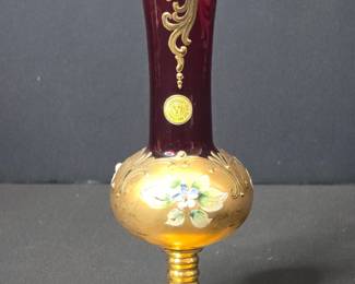 Bohemian Ruby Red Glass Vase with Gilt and Enamel Decoration