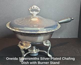 Oneida Silversmiths SilverPlated Chafing Dish with Burner Stand