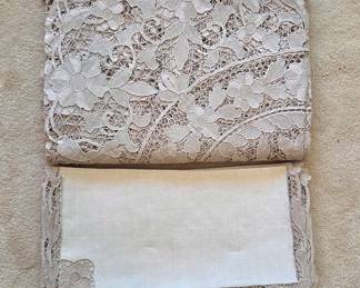 Vintage Linen Tablecloth and Placemat Set with Madeira Embroidery