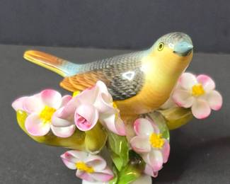 Herend Porcelain Bird on Pink Flowers Figurine