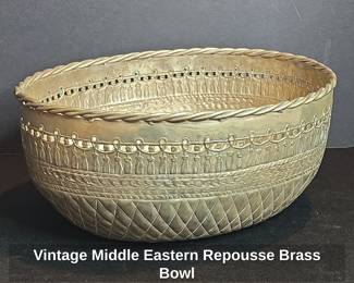 Vintage Middle Eastern Repousse Brass Bowl