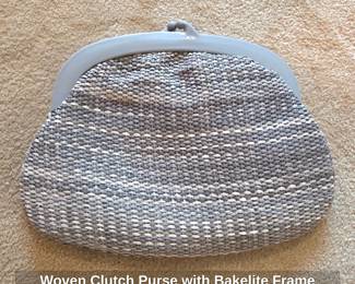 Woven Clutch Purse with Bakelite Frame
