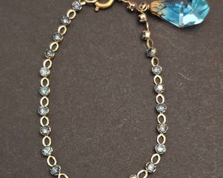 Victorian Era Blue Glass and Gold Plated Bracelet with Pendant