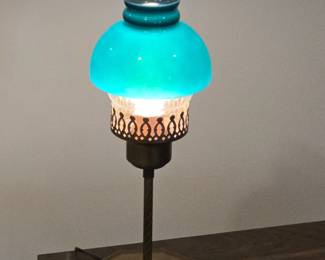Vintage Teal Glass Mushroom or Bell Shape Electric Table Lamp
