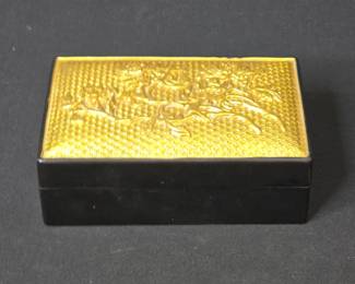 Vintage Gold Lacquer Jewelry Box with Dragon Motif