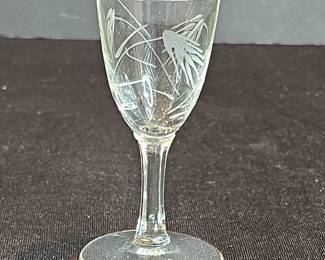 Sasaki Wheat Etched Crystal Liqueur or Sherry Glass