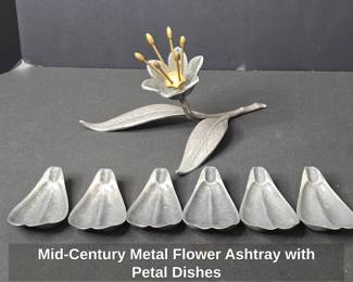 MidCentury Metal Flower Ashtray with Petal Dishes