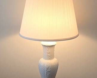 Vintage White Ceramic Urn Table Lamp with Pleated Shade