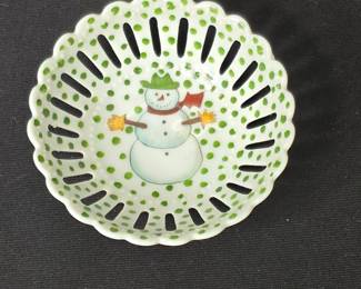 Handpainted Snowman Lattice Bowl