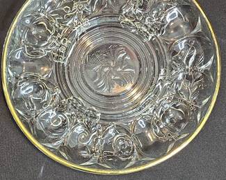Jeannette Glass Rock Crystal Deviled Egg Plate with Gold Trim second image