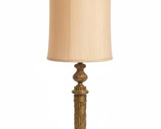 Vintage Brass Fluted Style Column Table Lamp with Twisted Rope Motif and Marble Inlay
