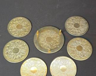 Godinger Silver Art Co. Brass Coaster Set with Holder