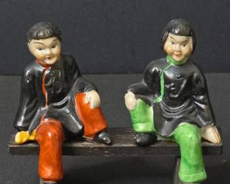 Vintage Occupied Japan Ceramic Figurines of Two Boys on a Bench