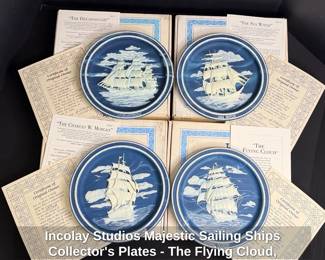 Incolay Studios Majestic Sailing Ships Collectors Plates The Flying Cloud, The Charles W. Morgan, The Sea Witch, The Dreadnought