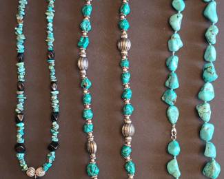 Three Turquoise Necklaces Mixed Beads, Black Onyx Pendant, and Sterling Silver Accents