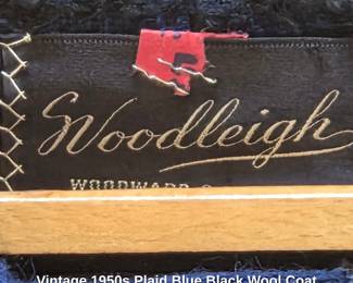 Vintage s Plaid Blue Black Wool Coat Jacket