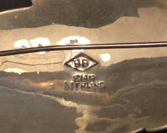 Vintage Sterling Silver Siam Niello Leaf Brooch Set second image