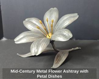 MidCentury Metal Flower Ashtray with Petal Dishes
