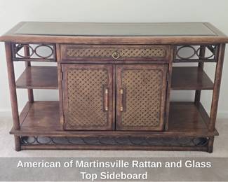 American of Martinsville Rattan and Glass Top Sideboard