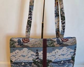Tapestry Beach Scene Tote Bag with Lighthouse