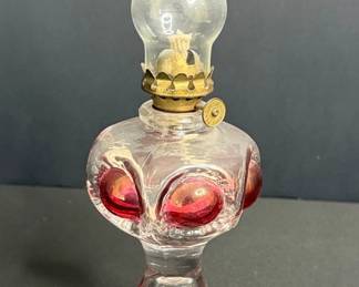 Antique Miniature Cranberry Bullseye Oil Lamp