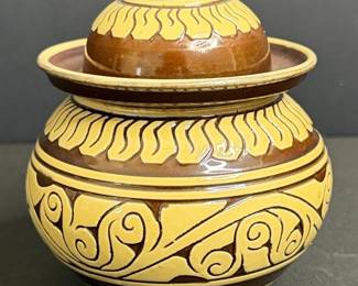 Terracotta Slipware Jar with Lid and Inner Bowl