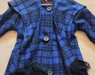 Vintage s Plaid Blue Black Wool Coat Jacket