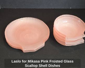 Laslo for Mikasa Pink Frosted Glass Scallop Shell Dishes