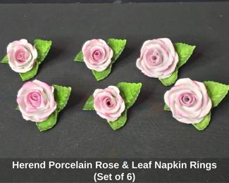 Herend Porcelain Rose Leaf Napkin Rings Set of 6