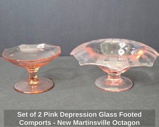 Set of Pink Depression Glass Footed Comports New Martinsville Octagon