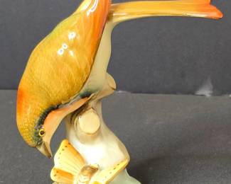Herend Brown Bird on a Branch with Butterfly Porcelain Figurine