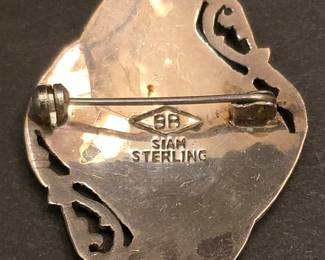 Vintage Siam Sterling Silver Brooch and Earrings Set with Dragon Boat Motif second image