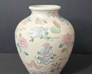 Vintage WBI Chinoiserie Porcelain Vase with Floral and Fruit Motif
