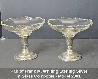 Pair of Frank M. Whiting Sterling Silver Glass Compotes Model 2001
