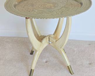 MidCentury Moroccan Brass Tray Table with Folding Spider Base