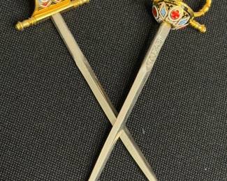 Set of Three Vintage Toledo Sword Cocktail Picks and Holders