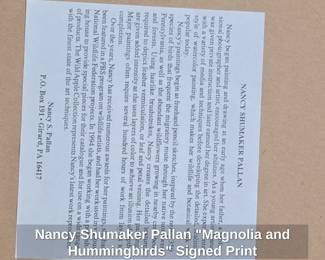 Nancy Shumaker Pallan Magnolia and Hummingbirds Signed Print