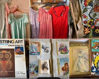 Vintage clothing, greeting cards and art supplies 