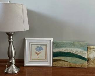 Small Wall Print Art and Table Lamp