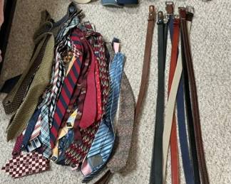 Large Assortment of Mens Ties, Belts  Hats