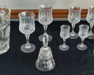 6 Cristal d Arques, Anchor Glass Pitcher  Glass Bell 